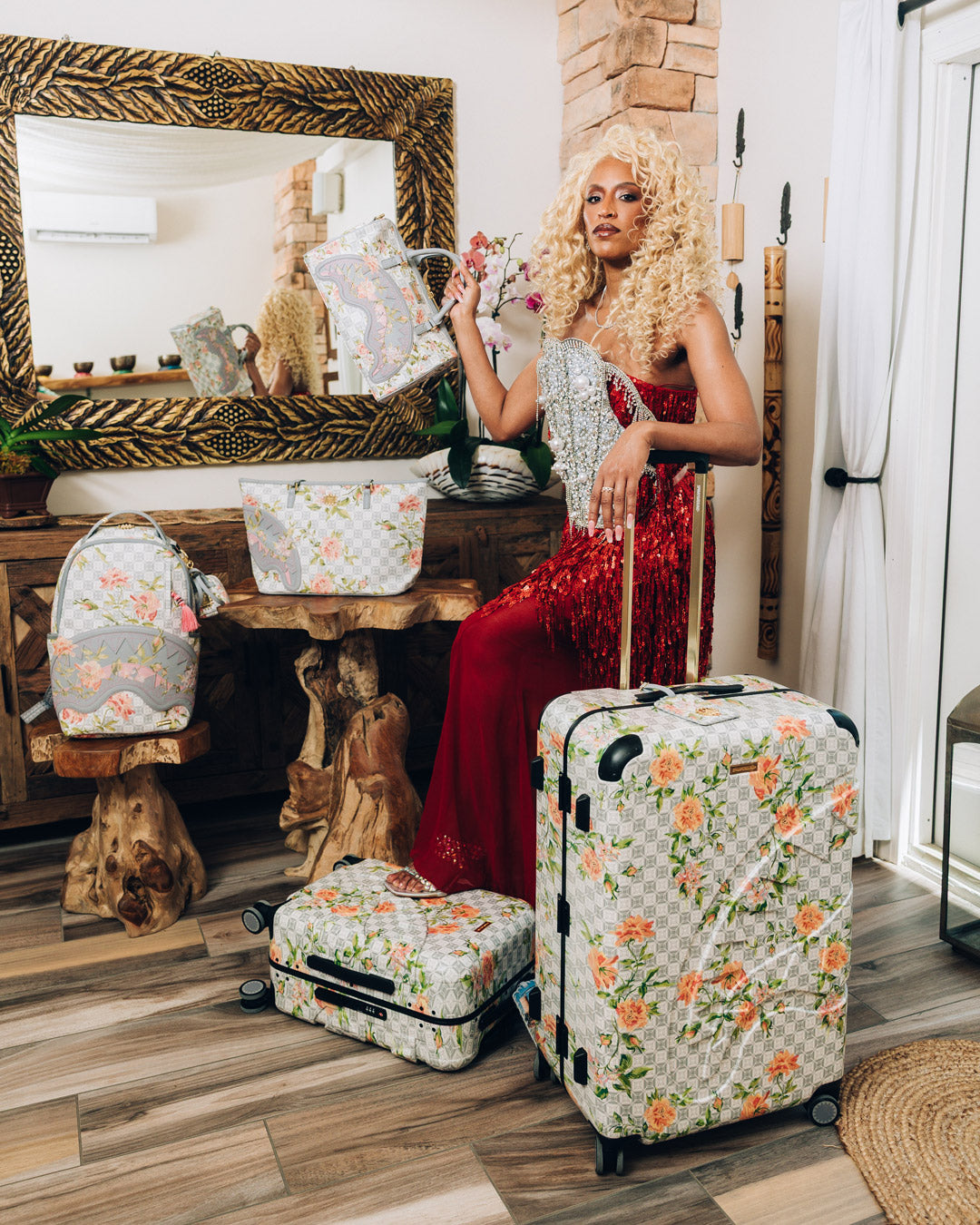 A.I. AFRICAN INTELLIGENCE ELEGANT ENERGY SHARKITECTURE CARRY-ON LUGGAGE - SANDFLOWER COLLAB